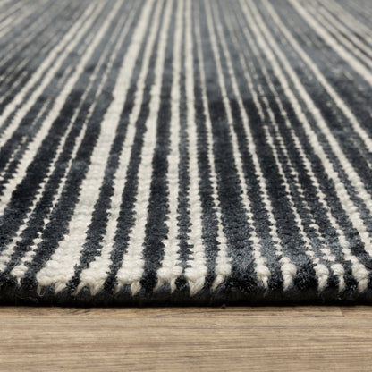 Circa Stripe Black/ Ivory Mixed Pile Rug