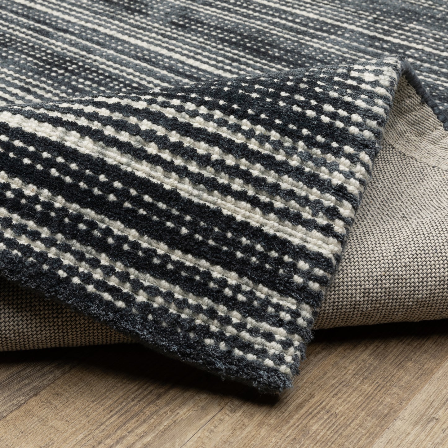 Circa Stripe Black/ Ivory Mixed Pile Rug