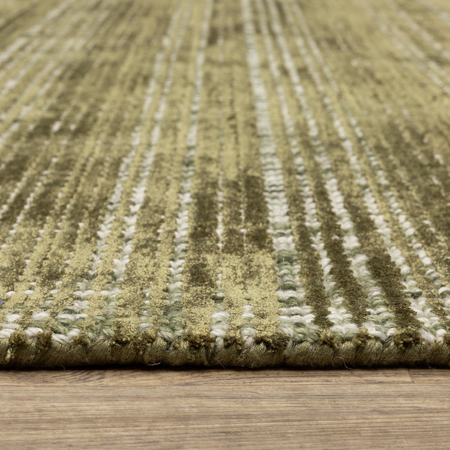 Circa Stripe Green/ Ivory Mixed Pile Rug