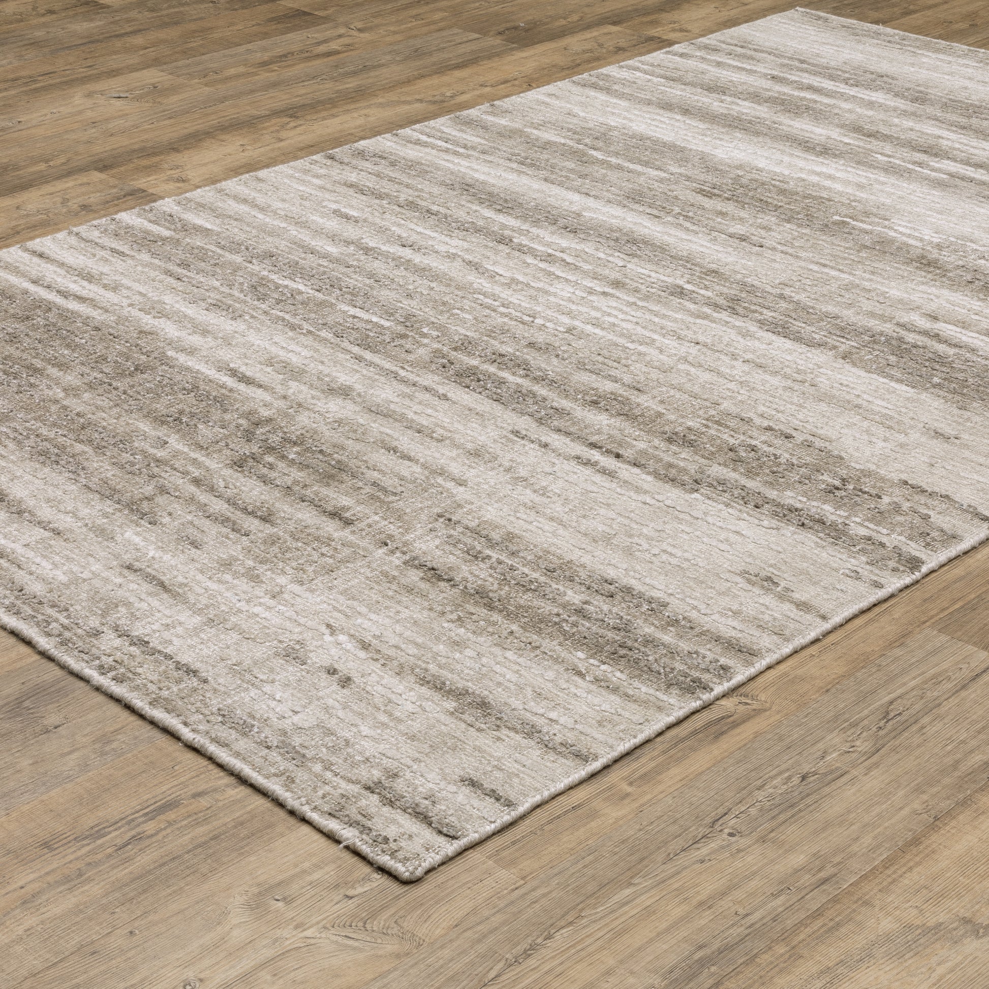 Clarke Stripe Beige/ Brown Distressed Mixed Pile Rug