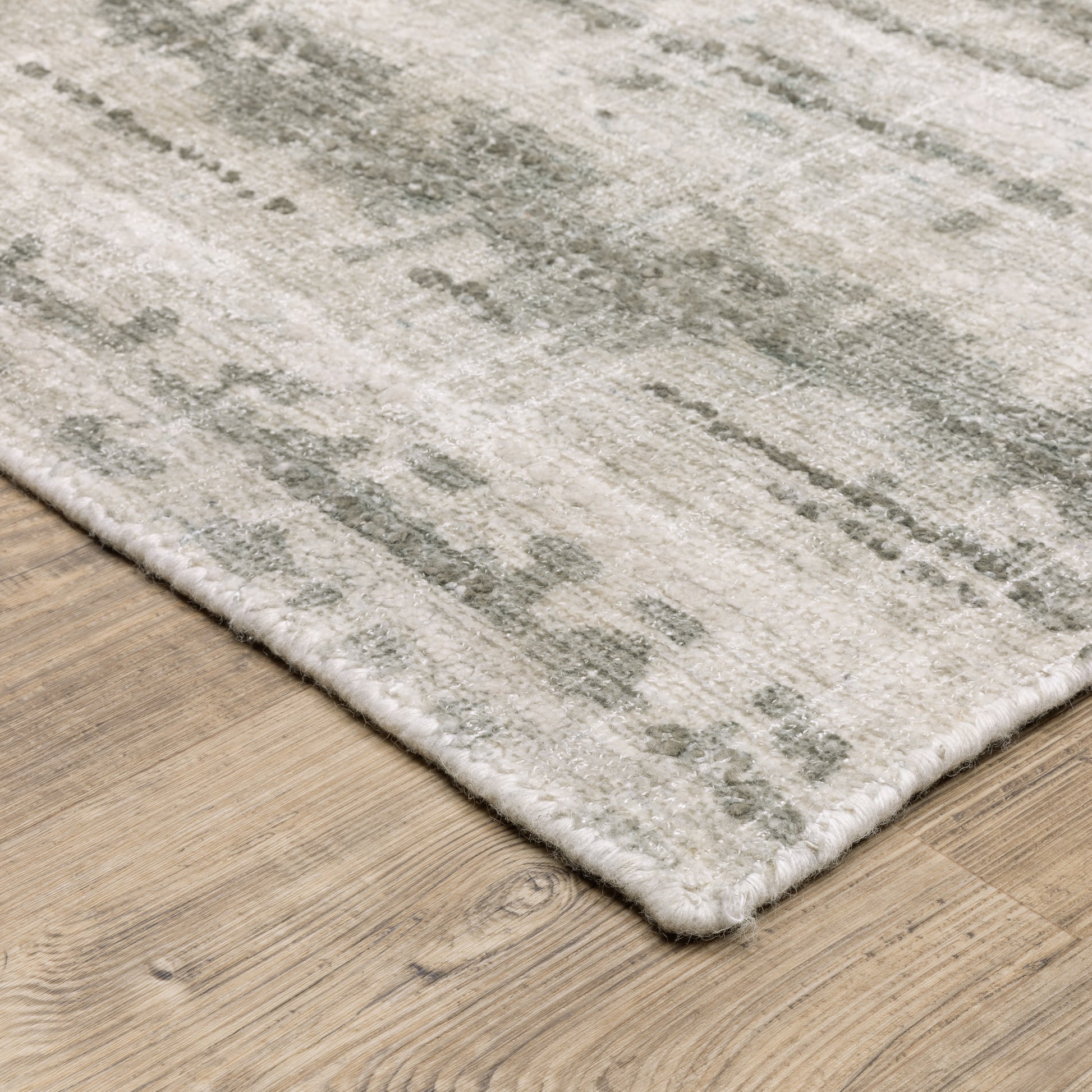 Clarke Stripe Beige/ Green Distressed Mixed Pile Rug