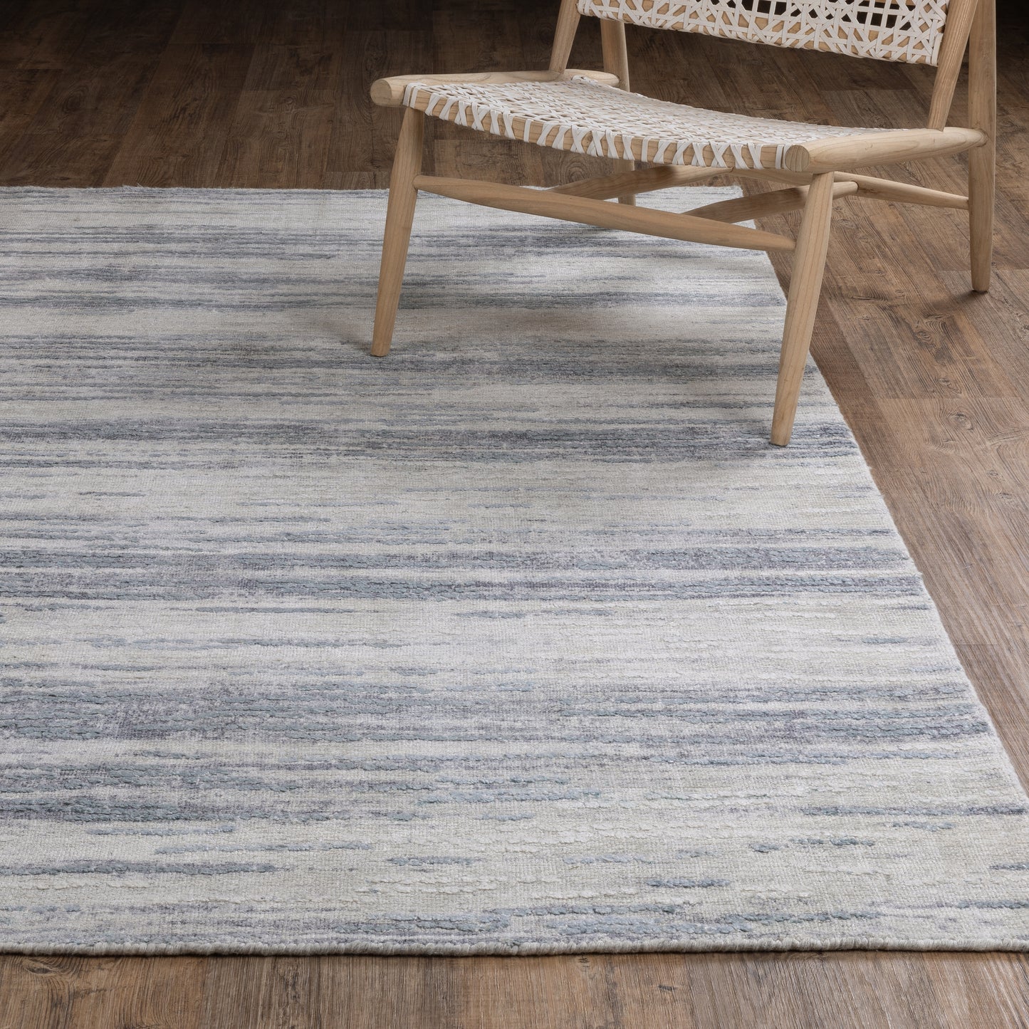Clarke Stripe Ivory/ Blue Distressed Mixed Pile Rug