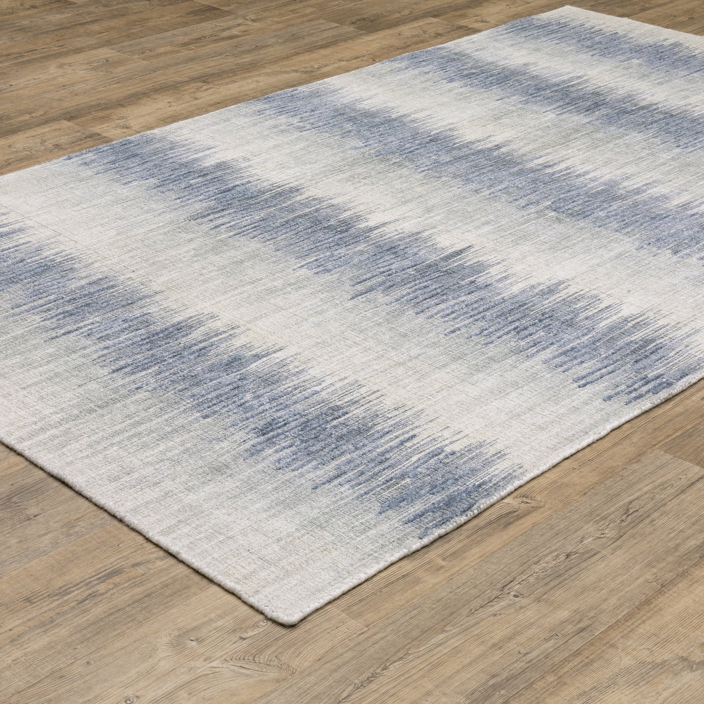 Clarke Stripe Blue/ Ivory Distressed Mixed Pile Rug