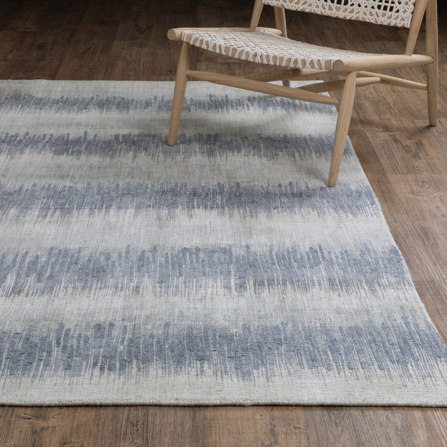 Clarke Stripe Blue/ Ivory Distressed Mixed Pile Rug
