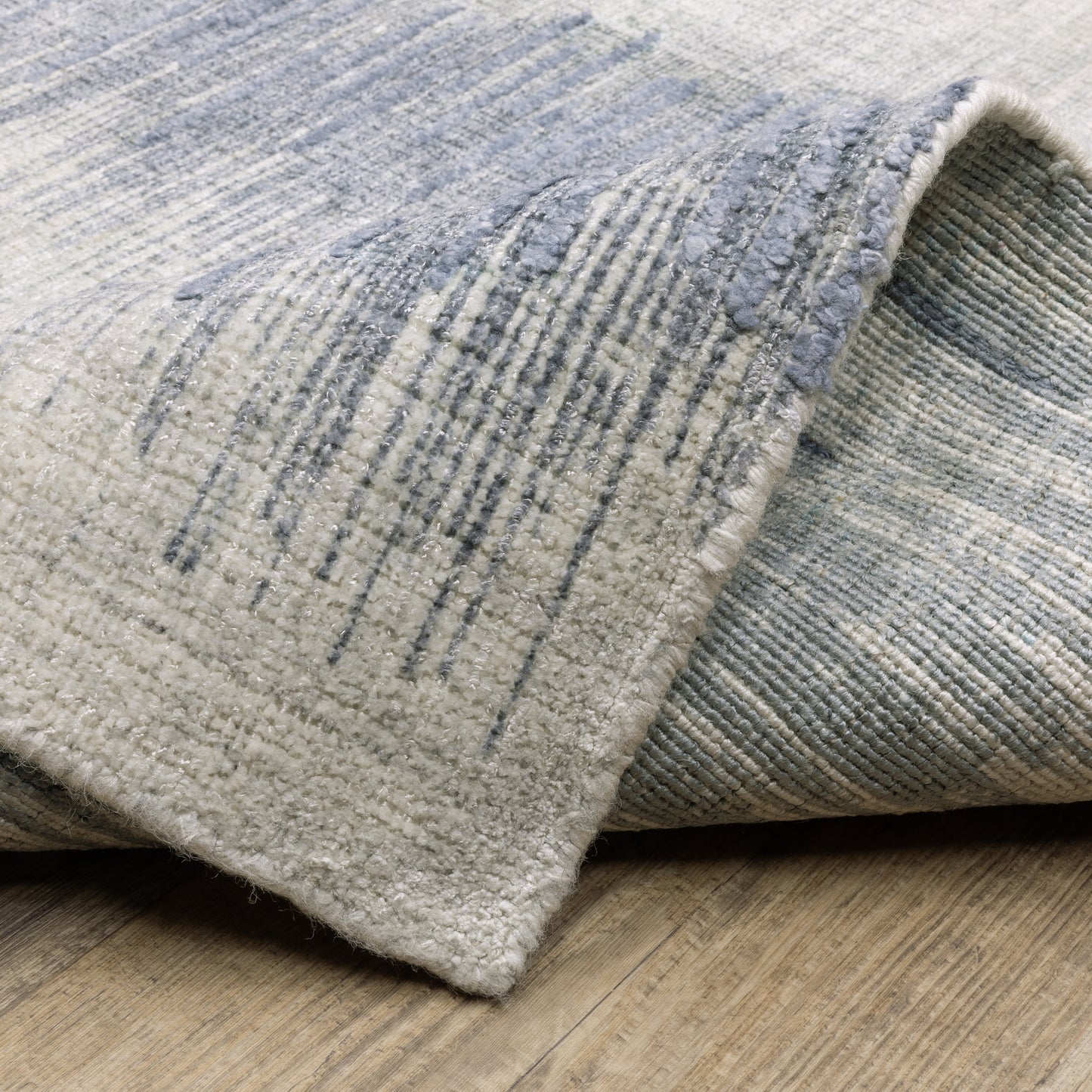 Clarke Stripe Blue/ Ivory Distressed Mixed Pile Rug
