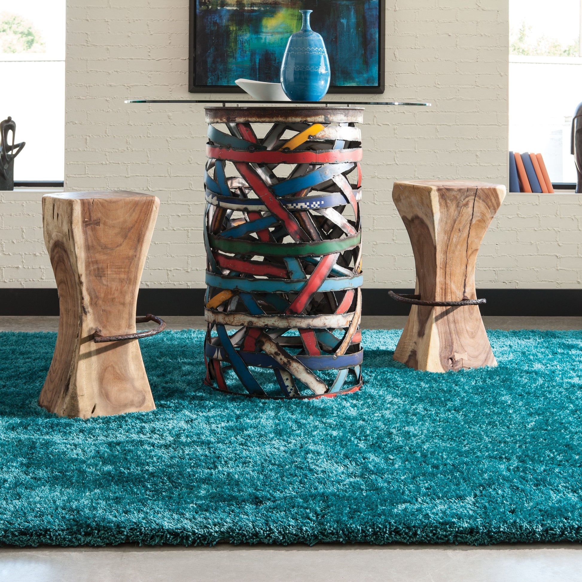 Cosmo 81104 Teal Shag Rug