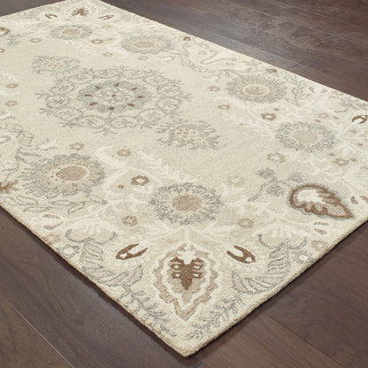 Craft Medallion Sand/ Ash Oriental Loop Pile Rug