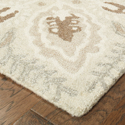 Craft Medallion Sand/ Ash Oriental Loop Pile Rug