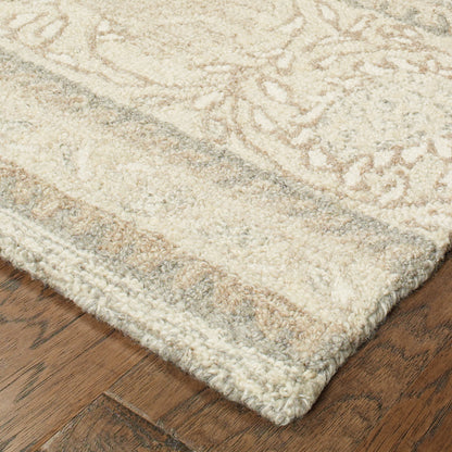 Craft Border Ash/ Sand Floral Loop Pile Rug