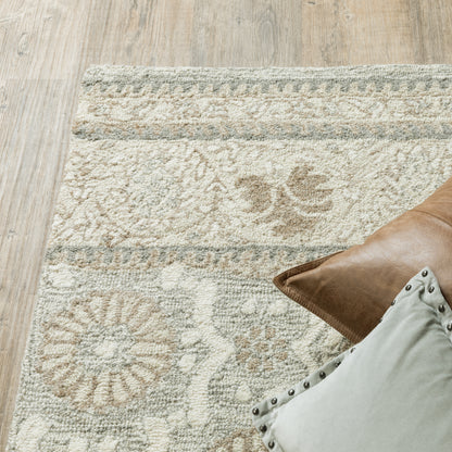 Craft Border Ash/ Sand Floral Loop Pile Rug