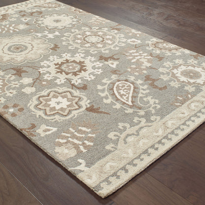 Craft Medallion Grey/ Sand Border Loop Pile Rug