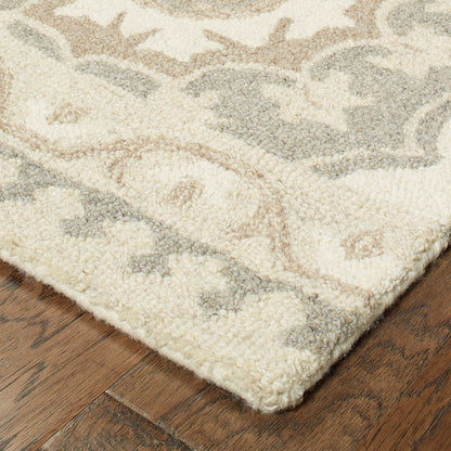 Craft Medallion Grey/ Sand Border Loop Pile Rug