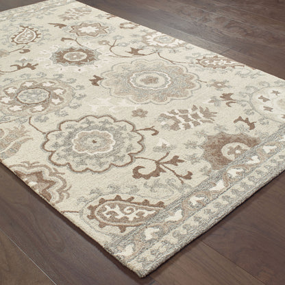 Craft Medallion Ivory/ Grey Floral Loop Pile Rug