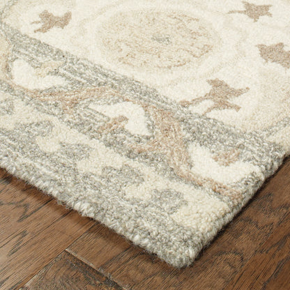 Craft Medallion Ivory/ Grey Floral Loop Pile Rug