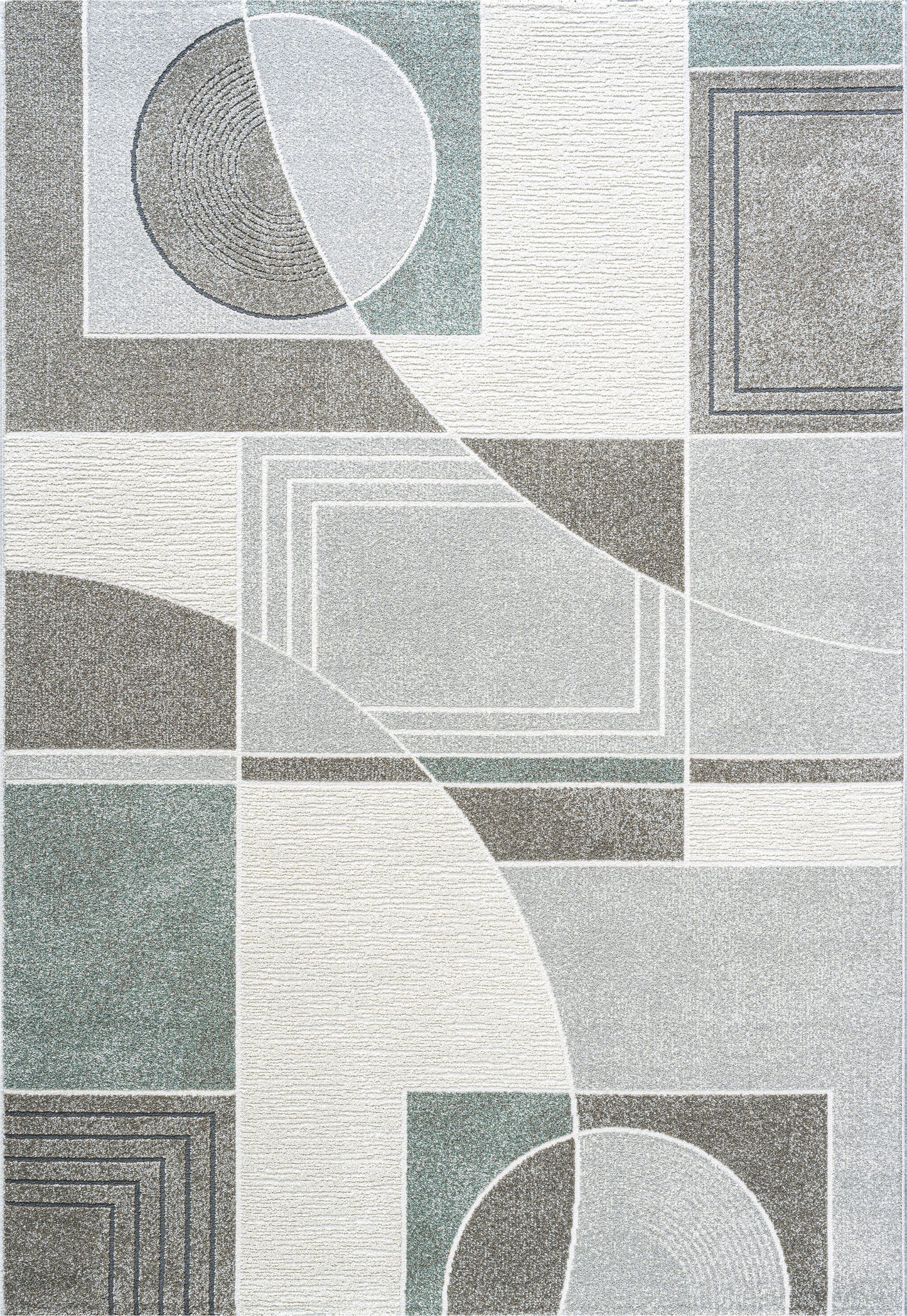 Polaris Modern Ivory/Grey/Teal Geometric Low Pile Rug