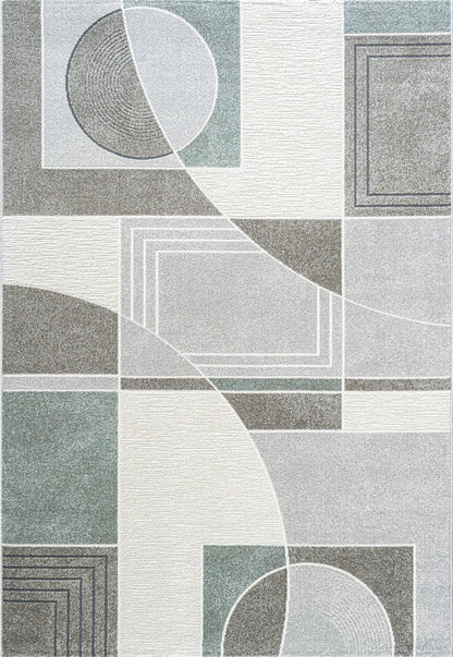 Polaris Modern Ivory/Grey/Teal Geometric Low Pile Rug