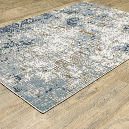 Easton Abstract Blue/ Ivory Cut Pile Rug