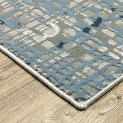 Easton Abstract Blue/ Ivory Cut Pile Rug