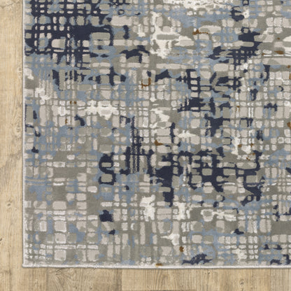 Easton Abstract Blue/ Ivory Cut Pile Rug