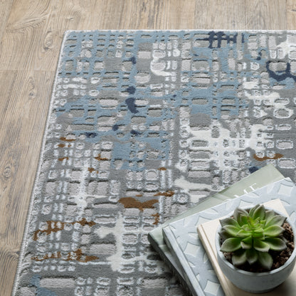 Easton Abstract Blue/ Ivory Cut Pile Rug