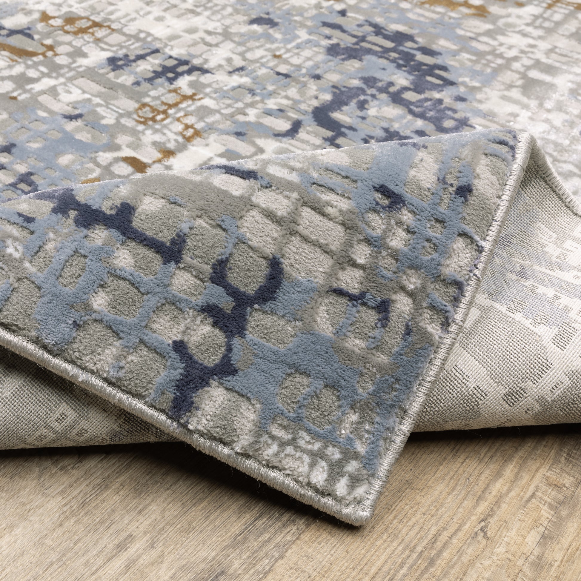 Easton Abstract Blue/ Ivory Cut Pile Rug