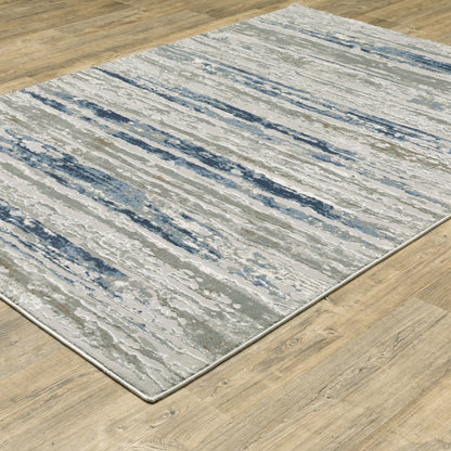 Easton Stripe Beige/ Blue Abstract Cut Pile Rug