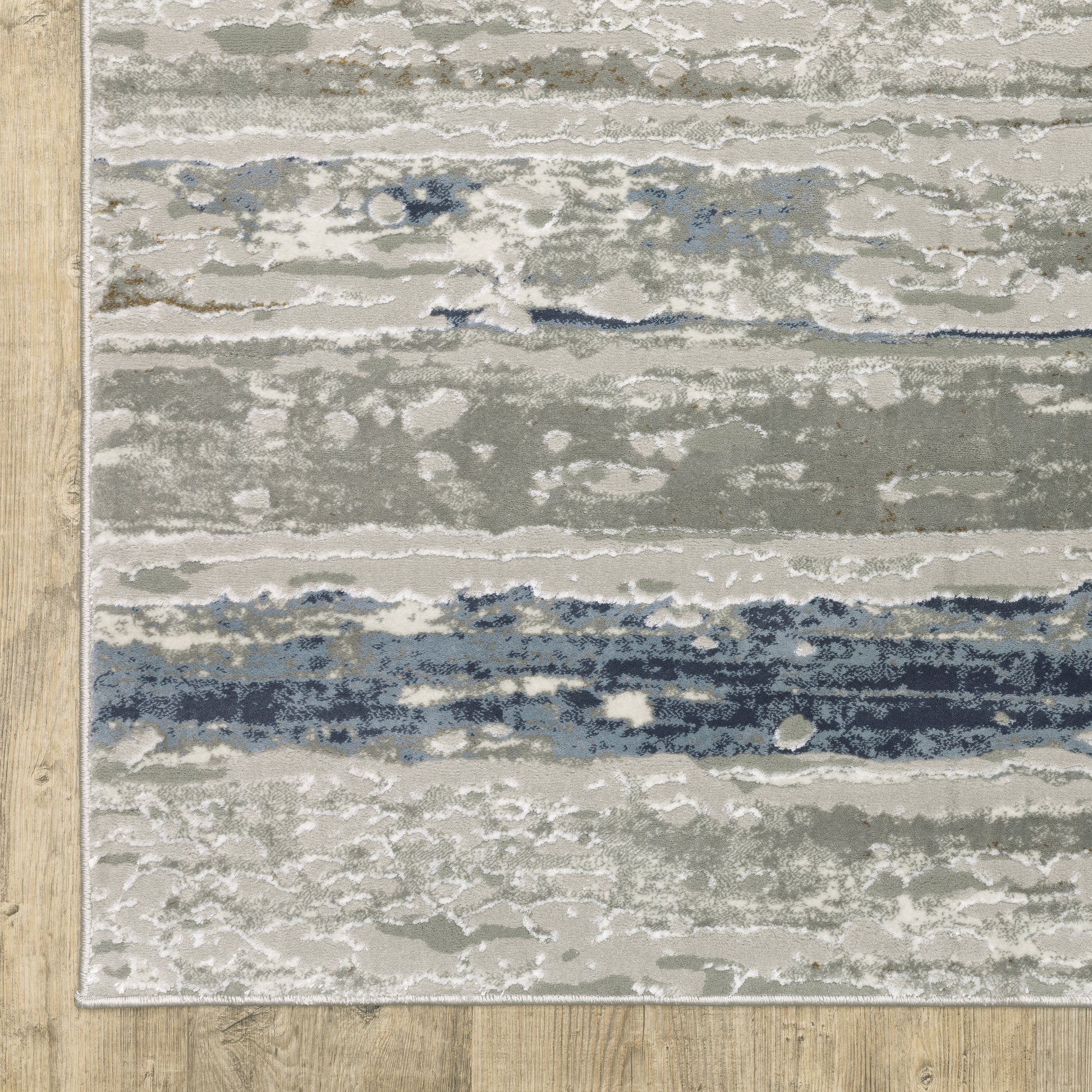Easton Stripe Beige/ Blue Abstract Cut Pile Rug