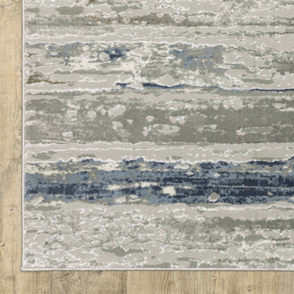 Easton Stripe Beige/ Blue Abstract Cut Pile Rug