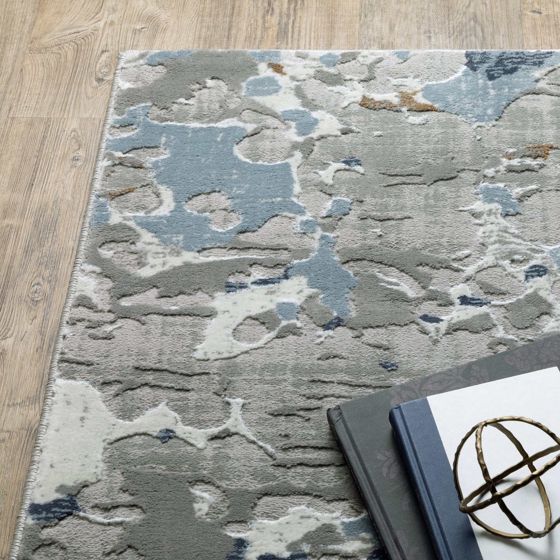 Easton Stripe Beige/ Blue Abstract Cut Pile Rug