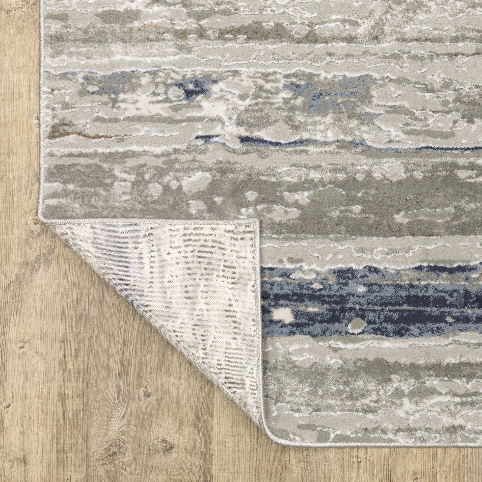 Easton Stripe Beige/ Blue Abstract Cut Pile Rug
