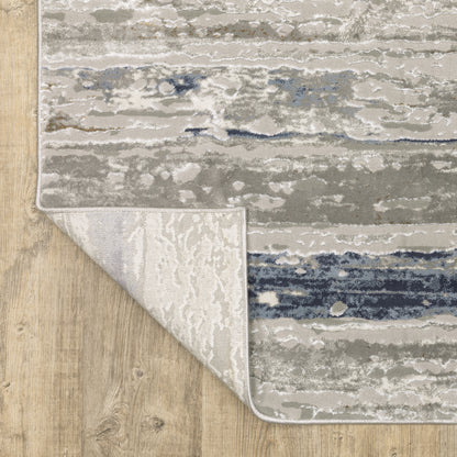 Easton Stripe Beige/ Blue Abstract Cut Pile Rug