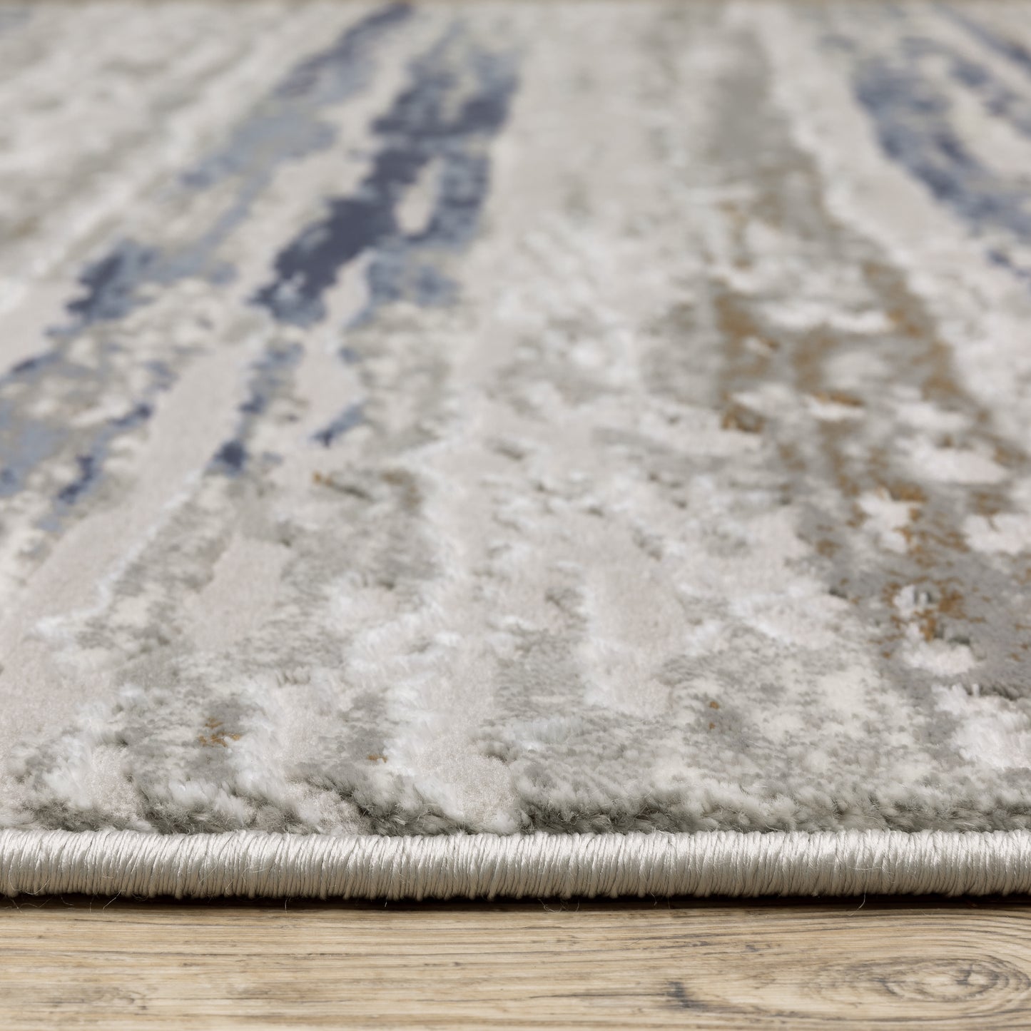 Easton Stripe Beige/ Blue Abstract Cut Pile Rug