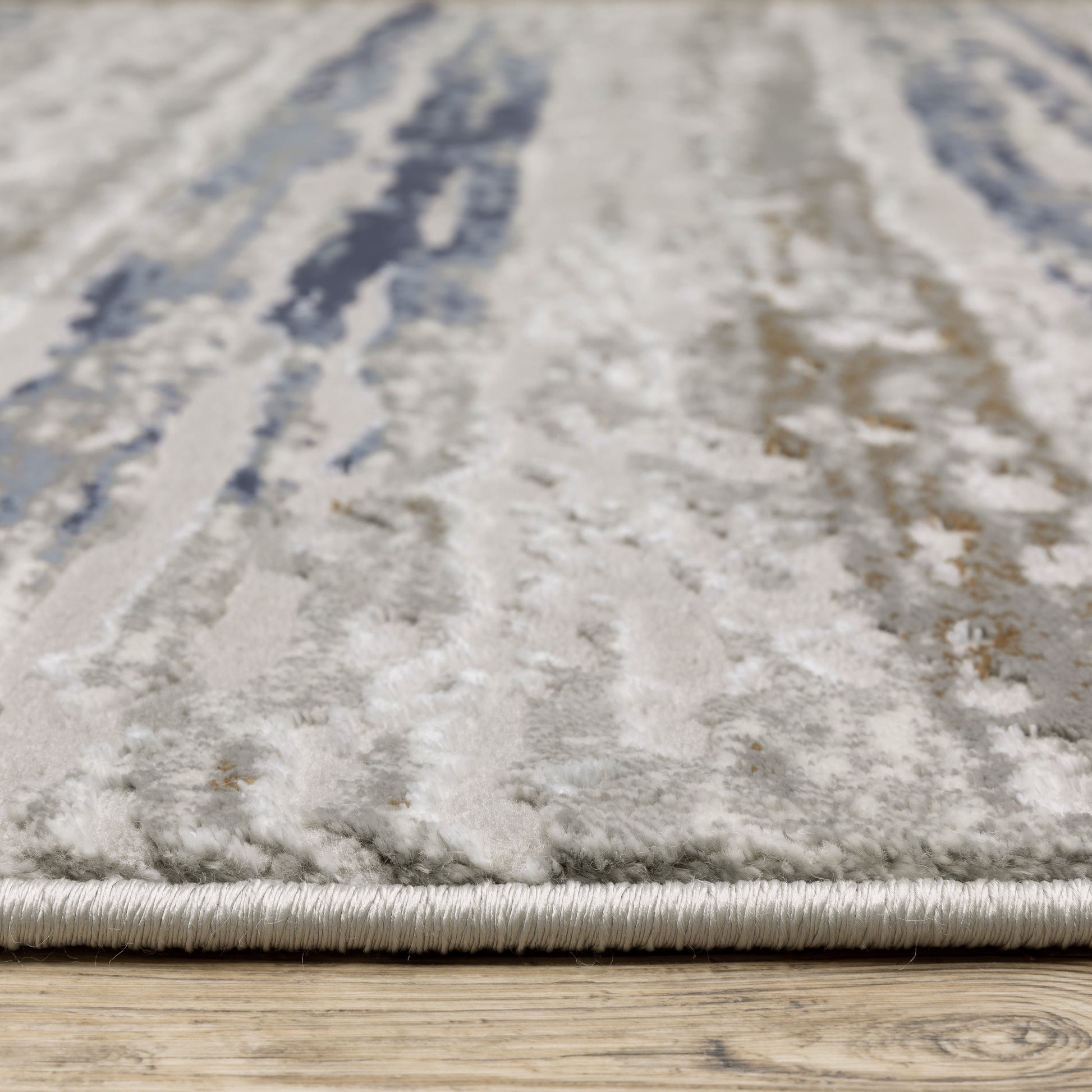 Easton Stripe Beige/ Blue Abstract Cut Pile Rug