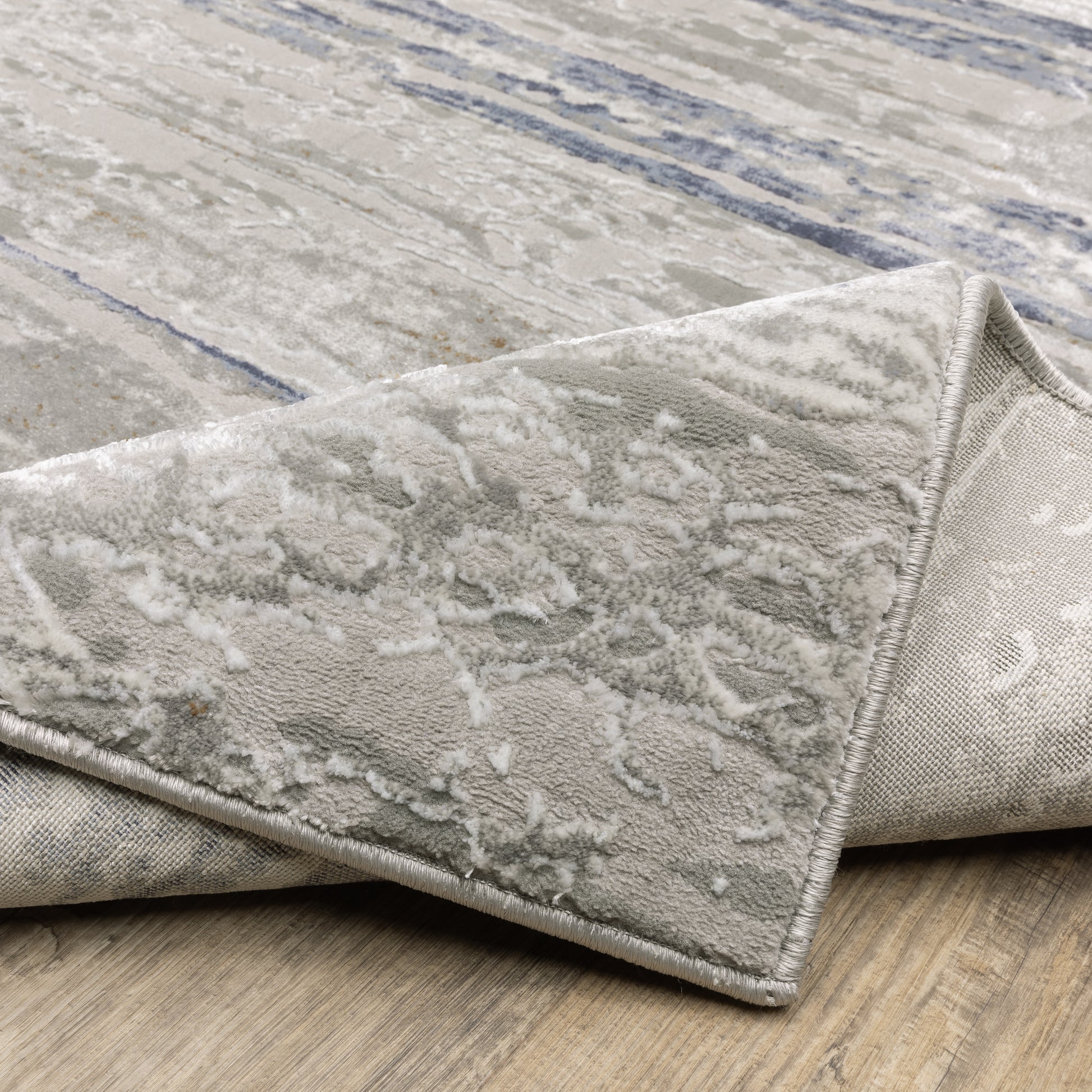 Easton Stripe Beige/ Blue Abstract Cut Pile Rug