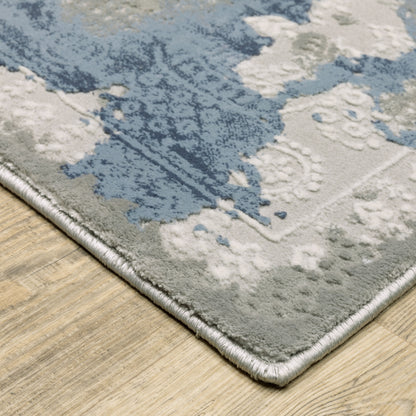Easton Abstract Beige/ Blue Cut Pile Rug