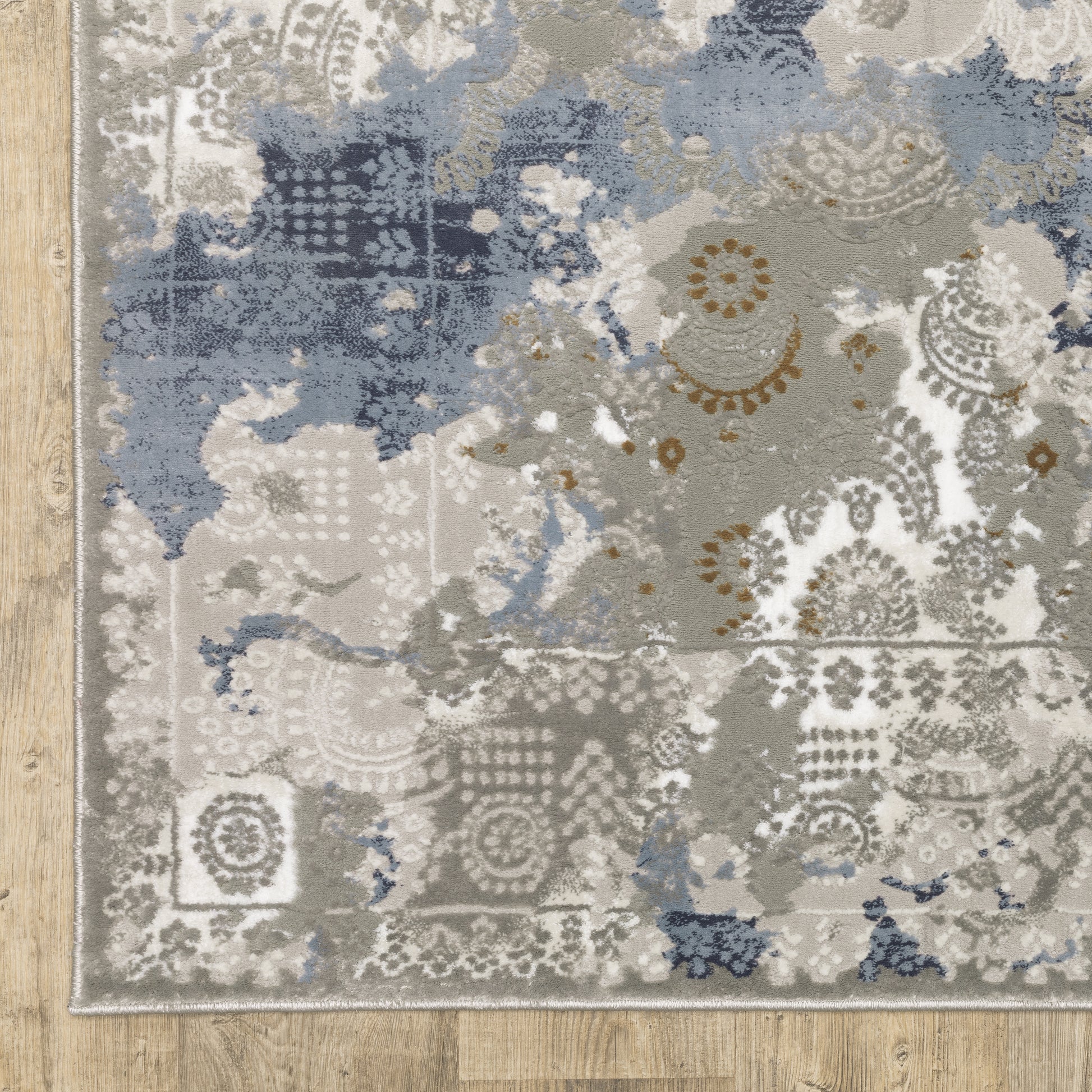 Easton Abstract Beige/ Blue Cut Pile Rug