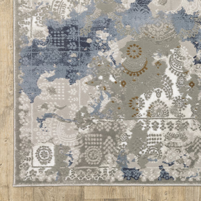 Easton Abstract Beige/ Blue Cut Pile Rug