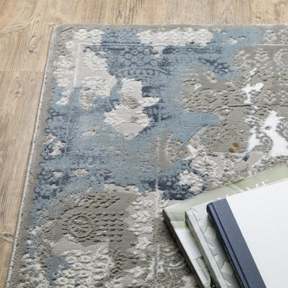 Easton Abstract Beige/ Blue Cut Pile Rug