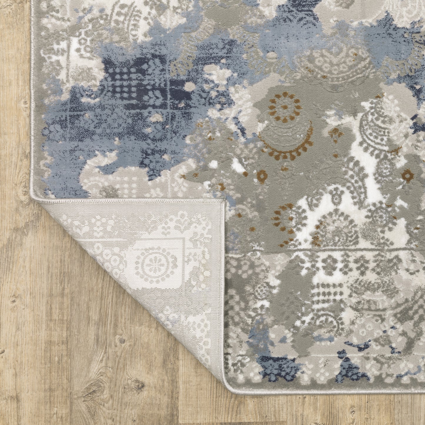 Easton Abstract Beige/ Blue Cut Pile Rug