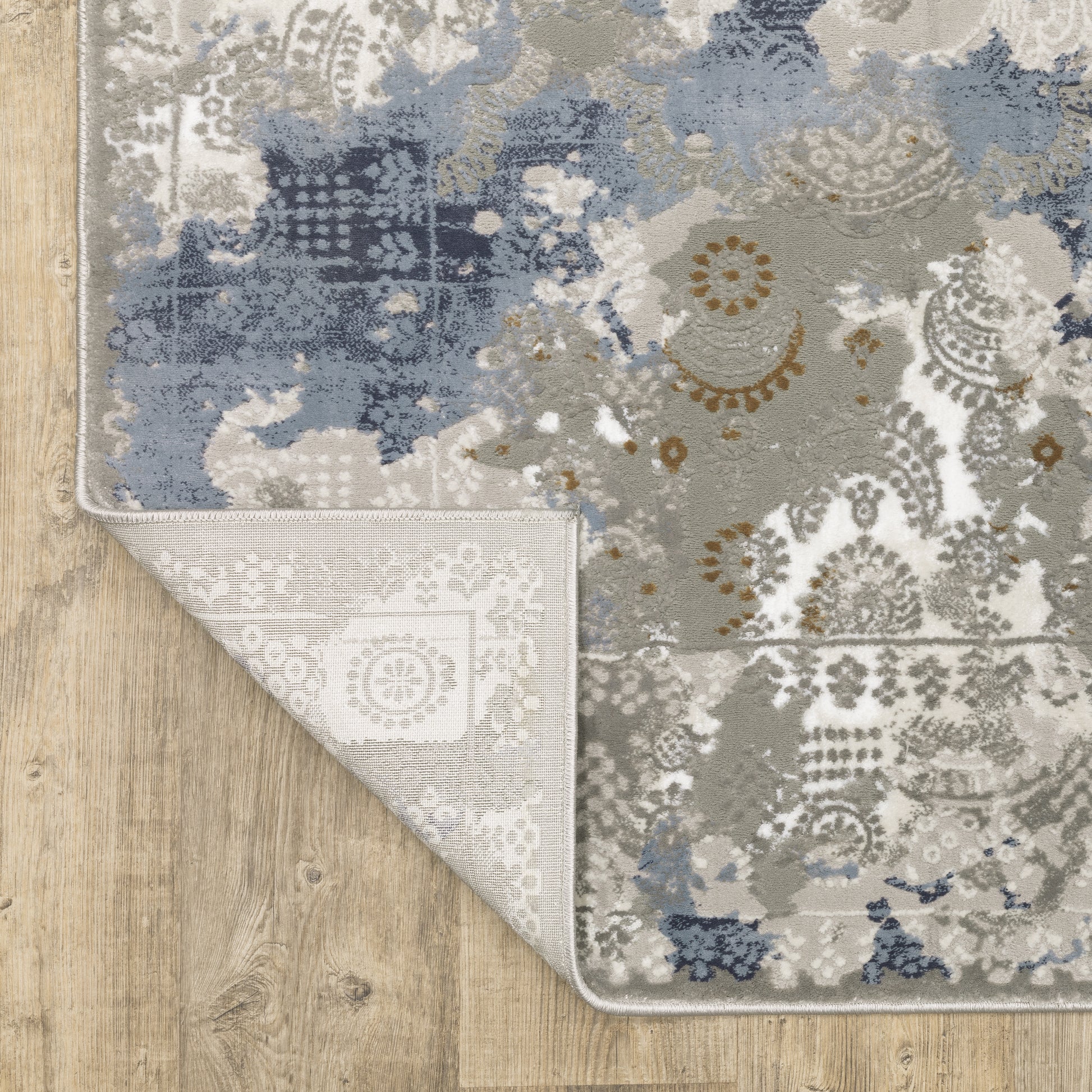 Easton Abstract Beige/ Blue Cut Pile Rug