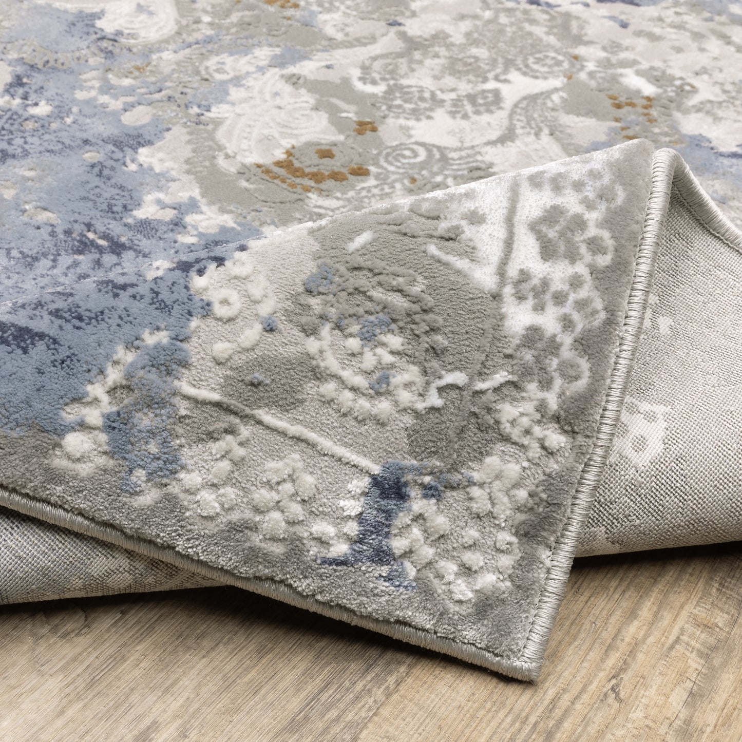 Easton Abstract Beige/ Blue Cut Pile Rug