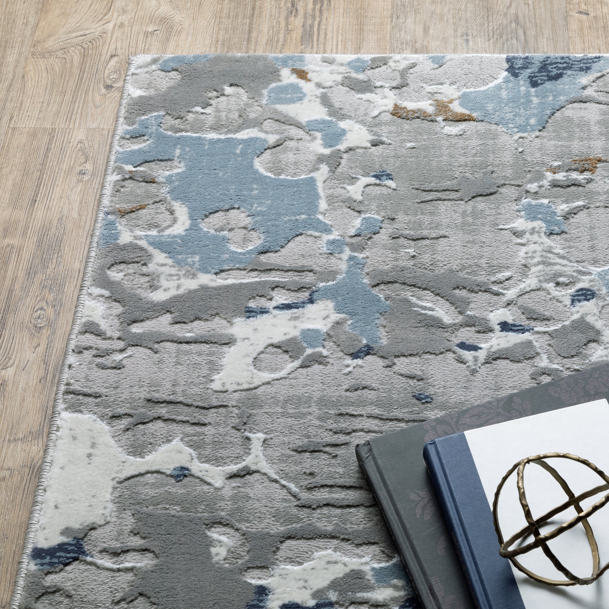 Easton Abstract Grey/ Blue Cut Pile Rug