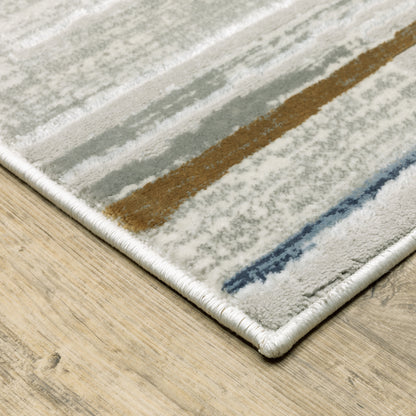 Easton Stripe Beige/ Blue Distressed Cut Pile Rug