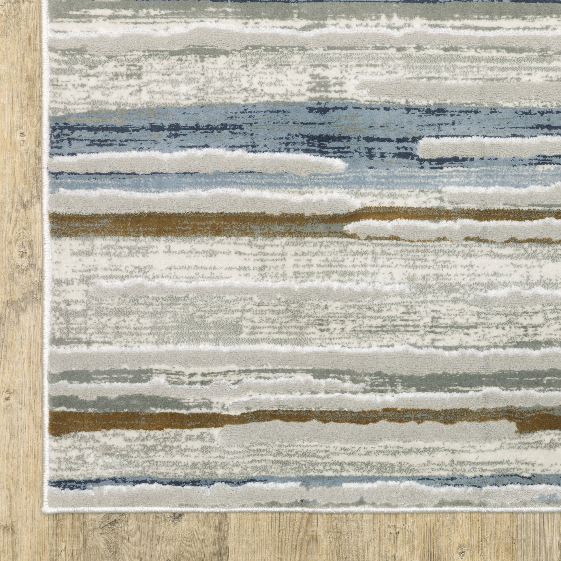 Easton Stripe Beige/ Blue Distressed Cut Pile Rug