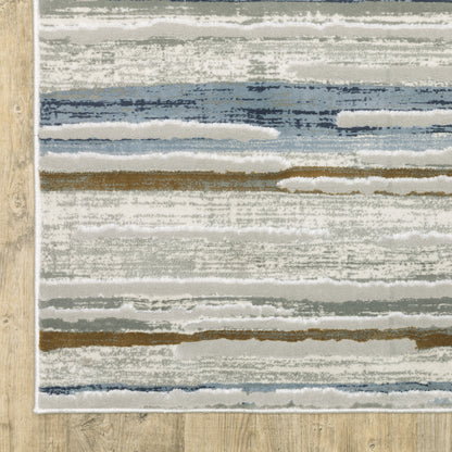 Easton Stripe Beige/ Blue Distressed Cut Pile Rug
