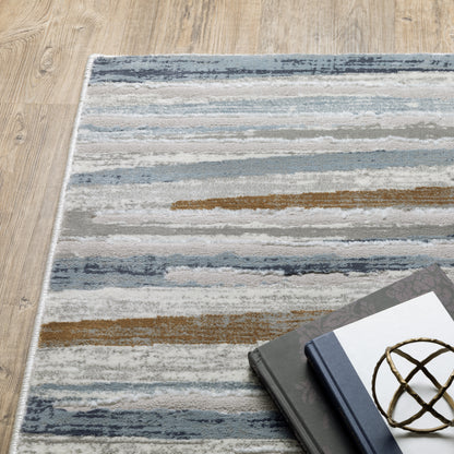 Easton Stripe Beige/ Blue Distressed Cut Pile Rug