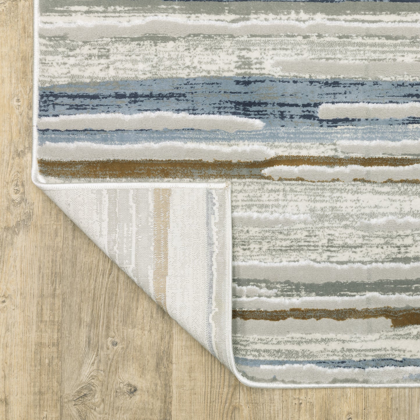 Easton Stripe Beige/ Blue Distressed Cut Pile Rug