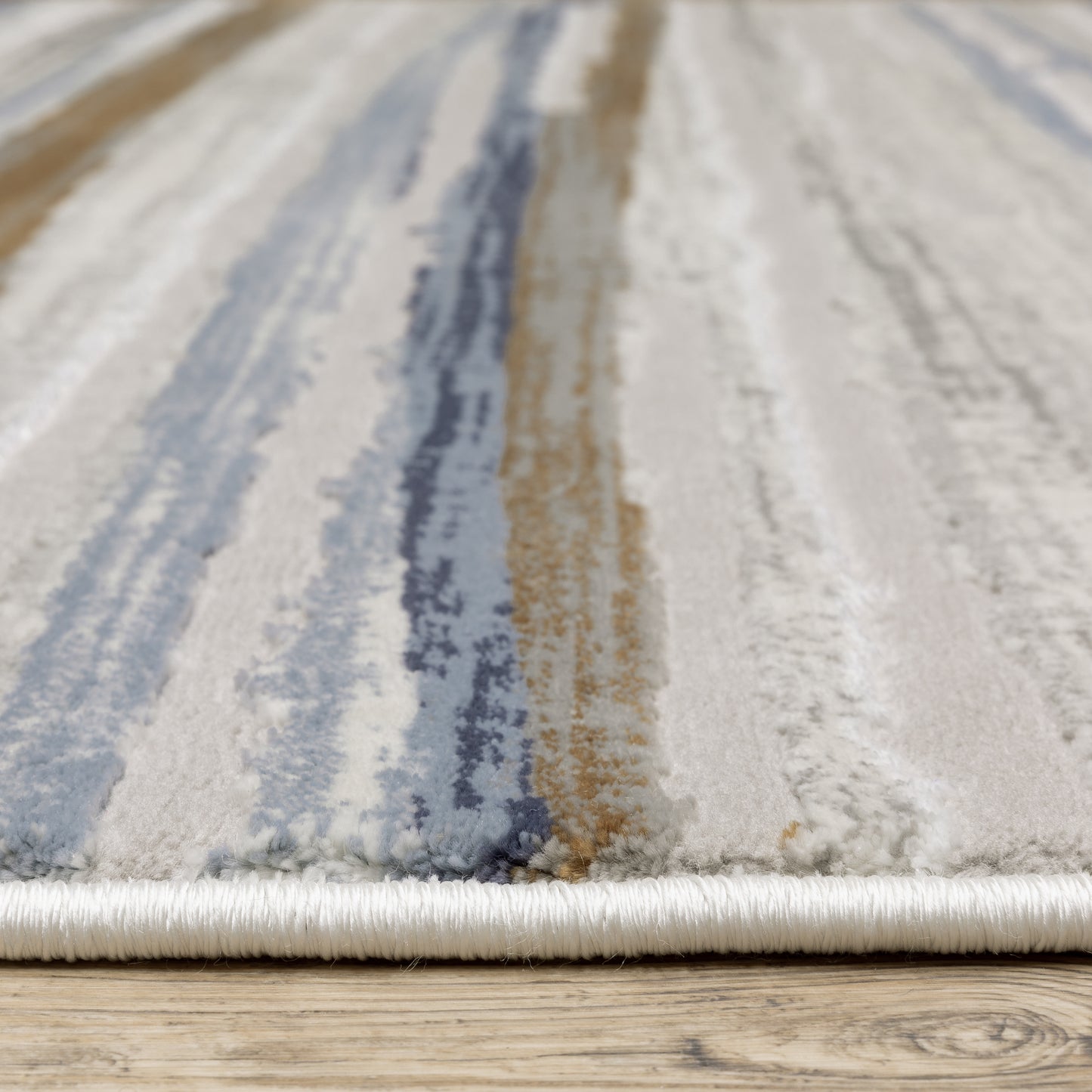 Easton Stripe Beige/ Blue Distressed Cut Pile Rug