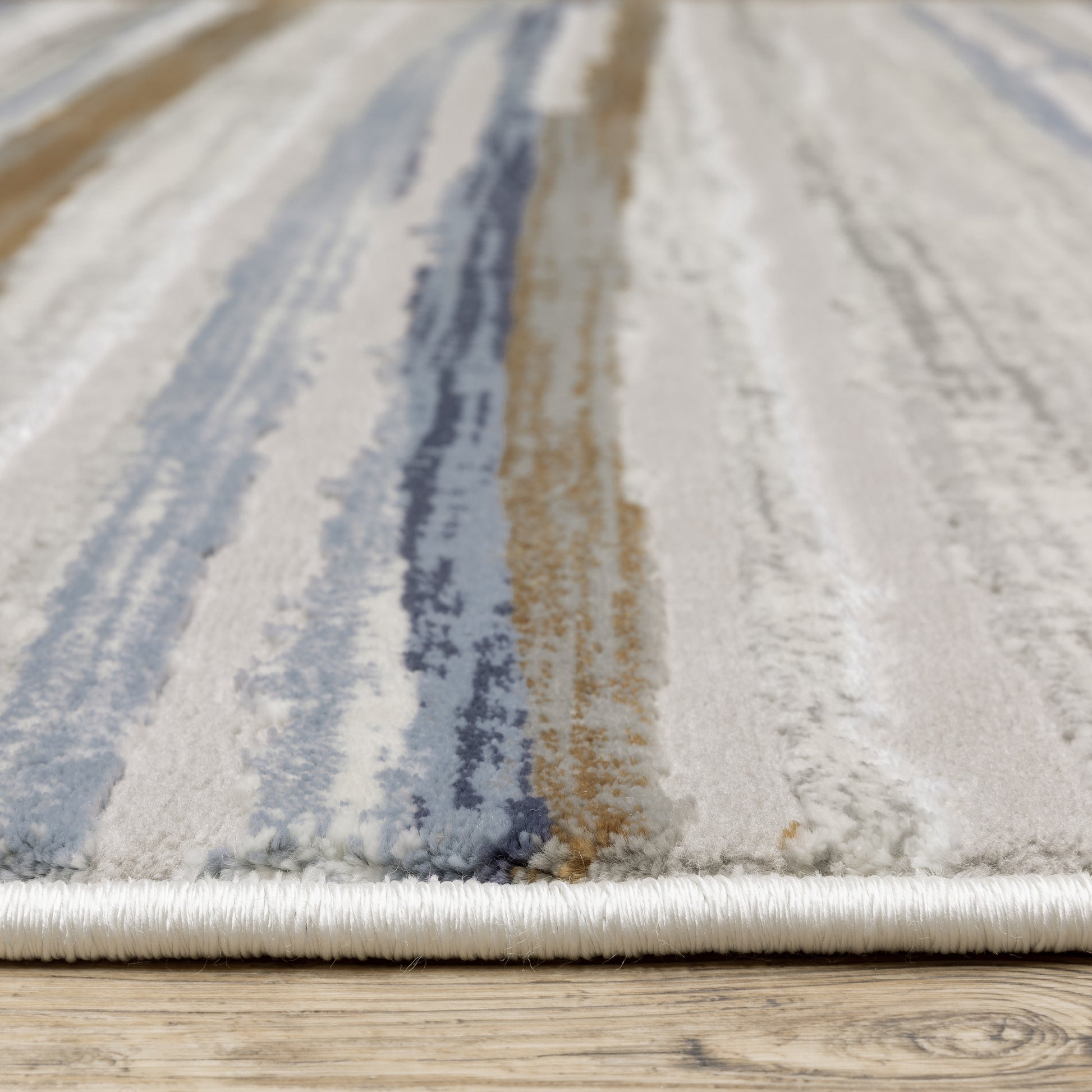 Easton Stripe Beige/ Blue Distressed Cut Pile Rug