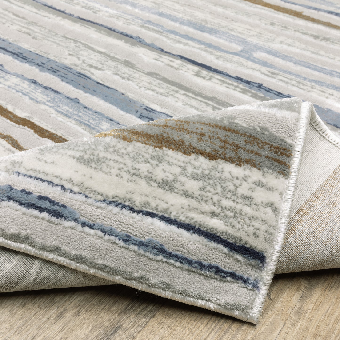 Easton Stripe Beige/ Blue Distressed Cut Pile Rug
